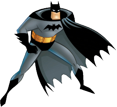 Batman. A man in classic grey superhero tights with a black cowl and cape. He has a black bat symbol on his chest and wears a yellow tool belt. And of course, undies on the outside, in black.